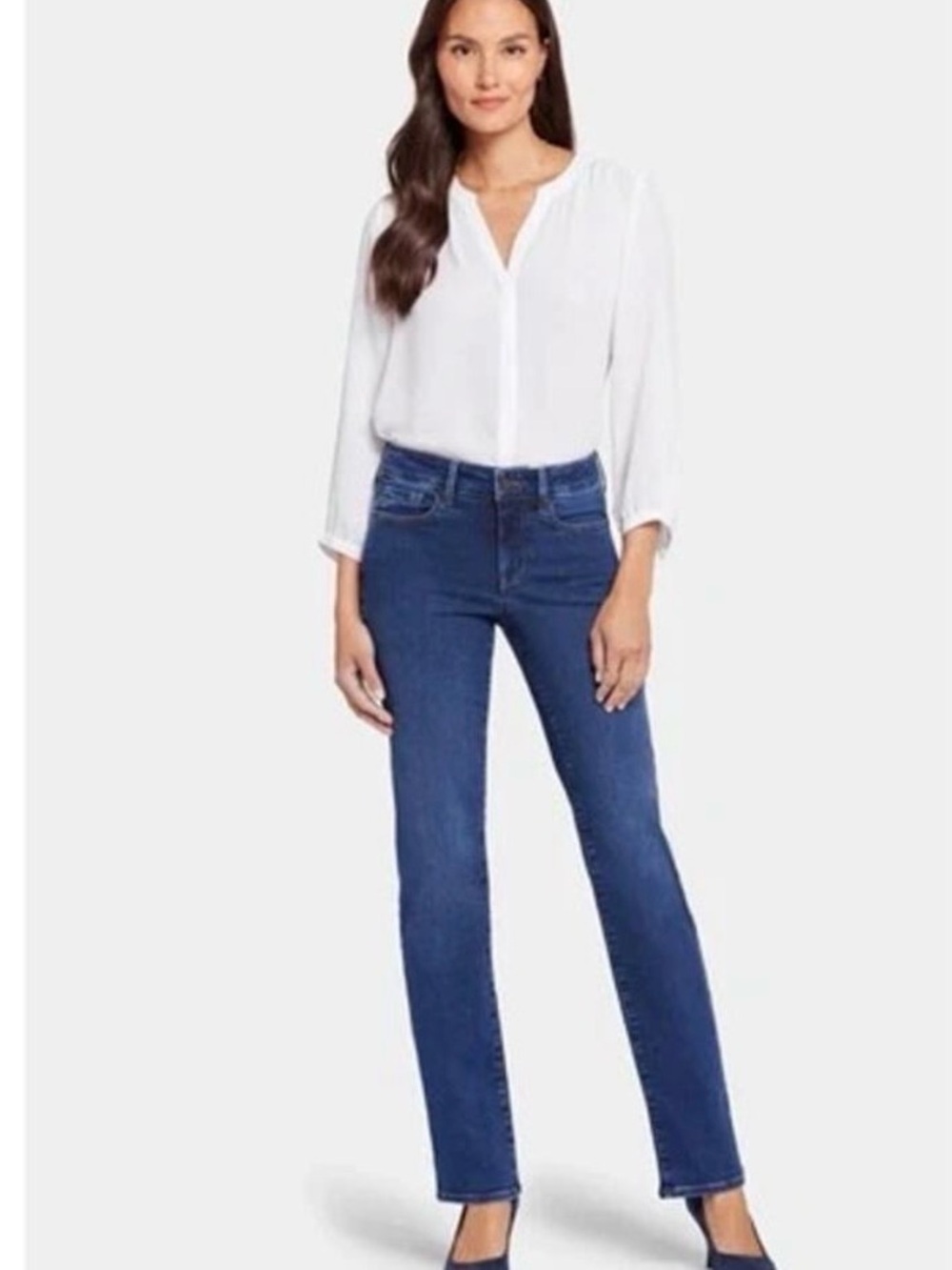NYDJ Marilyn Straight Jeans Lift Tuck Blue Denim‎ Size 4P 30” inseam